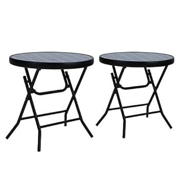 Alternative view of MFSTUDIO Patio Side Table, Folding Portable Round Bistro Coffee Table, Tempered Glass Metal End Table, Plant Stand for Indoor & Outdoor Garden Backyard Lawn Poolside, 18 inch Pattern Blue - Set of 2