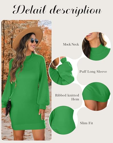 Image of GRECERELLE 2026 Womens Fall Winter Mock Neck Mini Pullover Sweater Dress | Long Sleeve Ribbed Knit Bodycon Fit for Parties Date Holidays Daily(XS-2XL)
