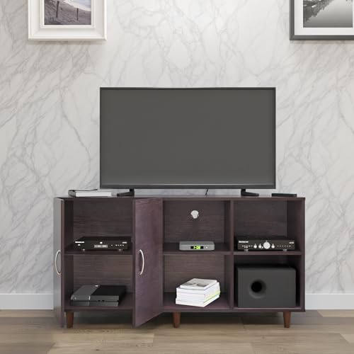 Image of VIKI Modern TV Unit for Living Room | Engineered Wood TV Cabinet with 2 Door Storage & 2 Open Shelves, Set Top Box Stand, Entertainment Unit, 140W x 74H x 40D cm | DIY | 1 Year Warranty (Wenge)