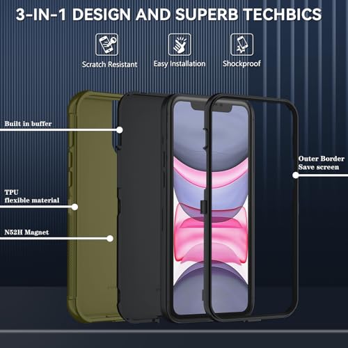 Image of SunStory Compatible with iPhone 11 Case with HD Screen Protector, 3-Layer Heavy Duty Full-Body Cover,3 in 1 Hybrid Protective Case for iPhone 11 6.1 inch,ArmyGreen