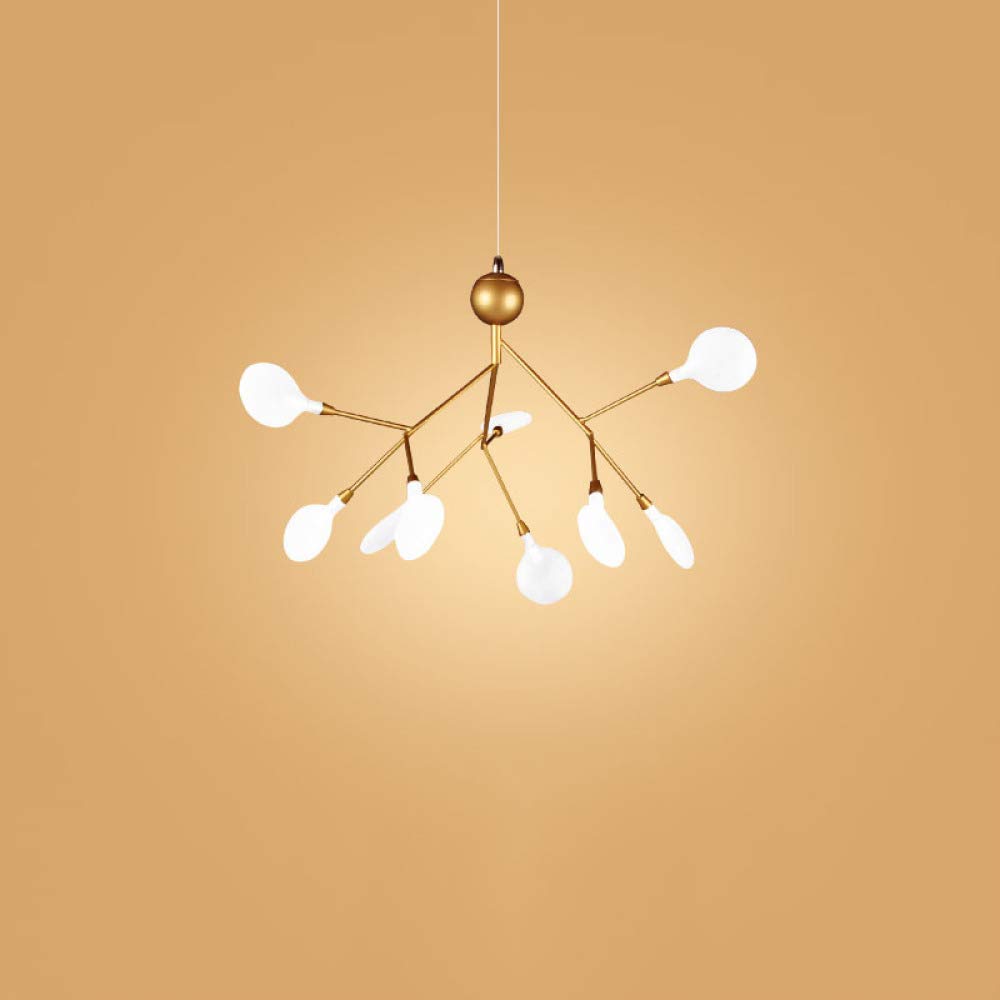 Lustre LED 9 lumières design feuille luciole doré tricolore pour salon