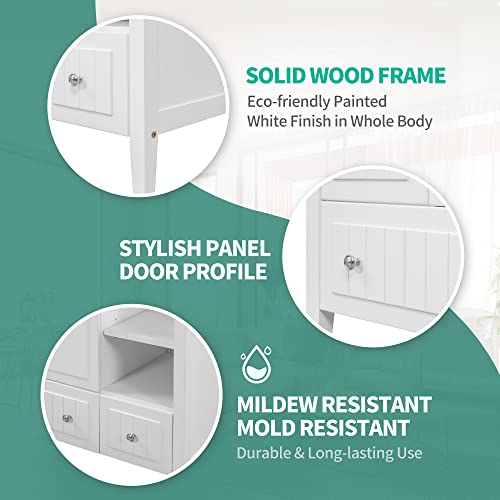 Recaceik 36 Inch Bathroom Vanity And Sink, Wood Cabinet Basin Vessel Sink Set Bathroom Sink Vanity Combo With Shelves And Drawers, Freestanding Single-Sink Bathroom Vanity Base Storage Cabinet, White #TOP5