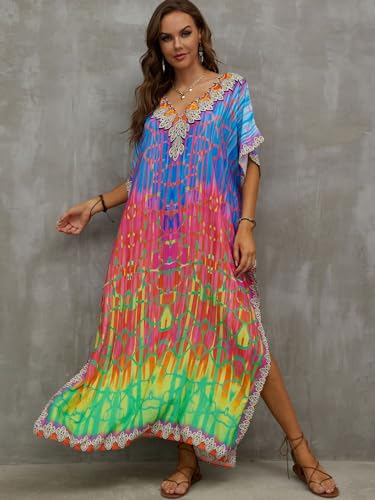 Women's Plus Size Animal Print V-Neck Batwing Kaftan Beach Dress Bathing Suit Cover-Up Loungewear