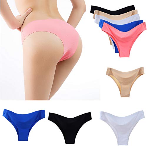 Vresqi Underwear Women Hipster Seamless Invisible Bikini Half Back Coverage Panties 5 Pack (M/Us Xs 0-2) #TOP2