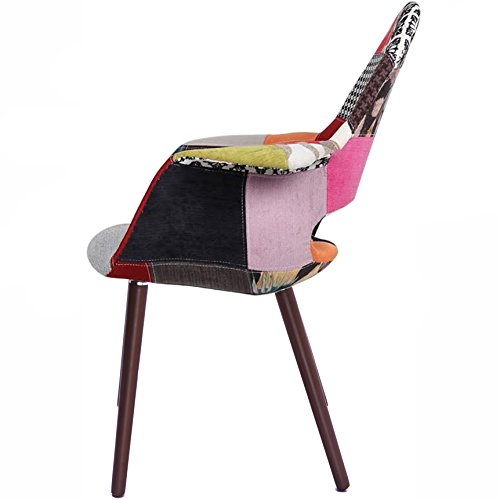 2Xhome Upholstered Mid Century Modern Dining Arm Chair With Natural Dark Wood Legs, Patchwork S,1 Piece #TOP1