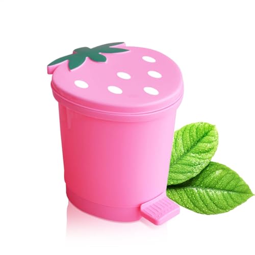 Cubo portaobjetos de mostrador – Papelera de fresa, organizador de residuos | Cubo de basura pequeño para cocina, oficina, salón, casa, cubo de basura con tapa, cubo de basura