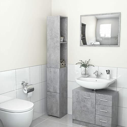 Festnight Meuble Colonne de Salle de Bain,Meuble Haut de Rangement,Armoire sur Pied de Salle de Bain,2 tiroirs et 2 étagères,25 x 25 x 170 cm-Gris béton