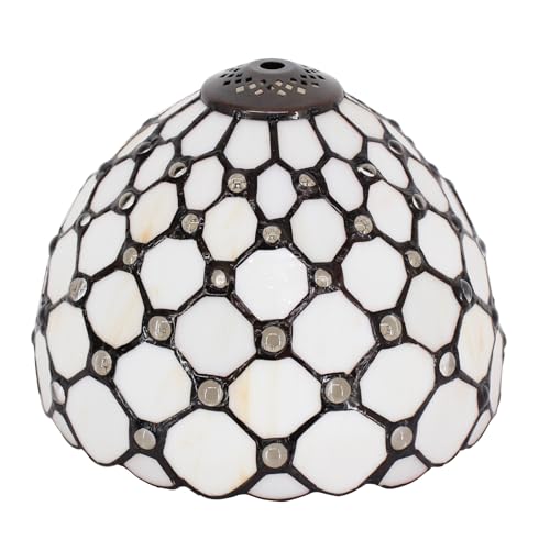 Pantalla pequeña de repuesto Tiffany estilo vitral de 8 pulgadas, para lámpara de mesa de escritorio, lámpara de techo colgante (cuentas crema)