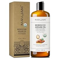 MAYJAM Arganöl Bio 473ML, Körperöl für Für Gesicht, Haut, Haare, Haaröl Arganöl Kaltgepresst Reines Natürliches, Pflegeöl Befeuchtend & Anti-Aging, USDA Organic, Moroccan Argan Oil