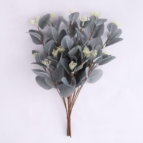 Image of TIED RIBBONS Pack of 6 Artificial Eucalyptus Flowers Bunches for Vase Pot Home Decoration (Green) for Home Decor Living Room Side Table Centerpiece (Vase not Included)