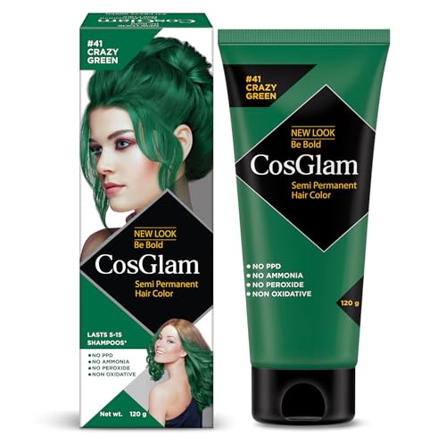 Image of Semi Permanent Hair Color for Women & Men, (120g, #41 Crazy Green) Enriched with Conditioner, Glossy Finish, No Ammonia, No Peroxide & Non Oxidative, Vegan Highlights Colorful Hair Dye