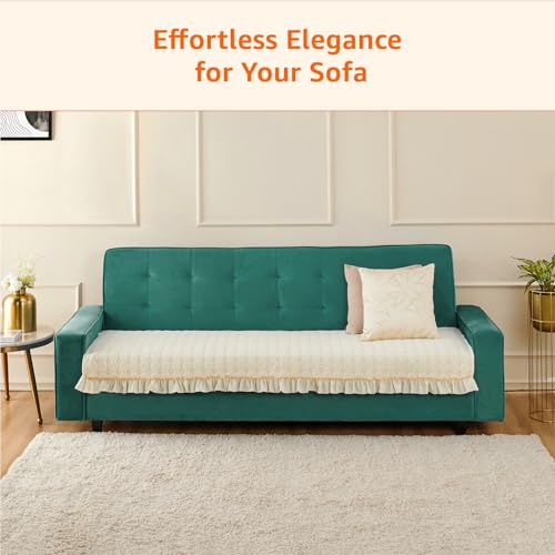 Image of Amazon Basics Quilted Sofa Cover for Three Seater, Modern Grid Pattern, Non-Slip Sofa Pad, 70x180 cm, Soft Silicone Grip Dots, 100% Polyester, Machine Washable - Off-White