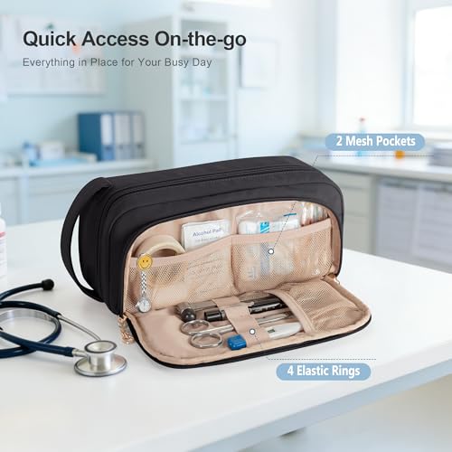 Image of Trunab Stethoscope Case Compatible with 3M Littmann /MDF /ADC, Black | Holds 2 Stethoscopes or BP cuffs, Inner Dividers & Mesh Pockets for Extra Accessories, for Nurses /Doctors, Bag Only