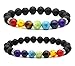 HEDQFM 2 pcs 10mm 8mm Lava Rock 7 Chakras Bracelet Aromatherapy Essential Oil Diffuser Bracelets Couples Yoga Beads Bracelet Elastic Volcanic Lava Stone Stretch Bracelet for Men Women