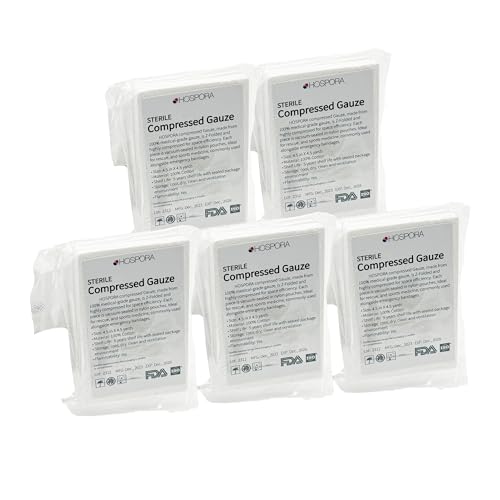 Hospora 100% Cotton Z Folded Sterile Compressed Gauze 4.5 in x 4.1 Yards First Aid and Emergency Kit Gauze Pads(Pack of 5)