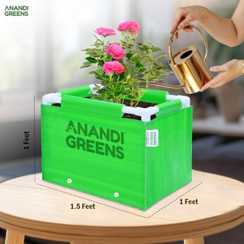 Image of Anandi Green's Hdpe Uv Protected 360 GSM Green Color Rectangular Plants Grow Bags Suitable for Vegetable Terrace Gardening with PVC Pipe Support (1.5x1x1 FIT) Pack of 1
