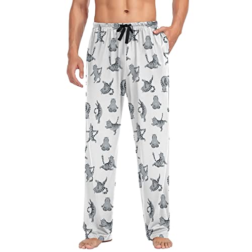 Yoga Tabby Cat Cute Kitten Men's Pajama Pants Sleepwear Lounge Pajama Bottoms3