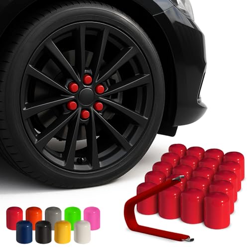 ColorLugs Vinyl Lug Nut Cover | Red | Flexible Fit Wheel Lug Nut Cap | Fits 19 mm | Pack of 20 | Includes Deluxe Extractor | Made in the USA