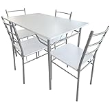 Miroytengo Juego de Mesa y 4 Sillas Cocina, Melamina Color Blanco y Gris