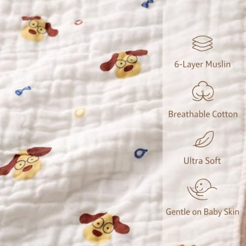Image of 100% Cotton 6-Layer Muslin Baby Blanket | Super Soft, Breathable & All Seasons Multipurpose Blanket for Babies (Dog)