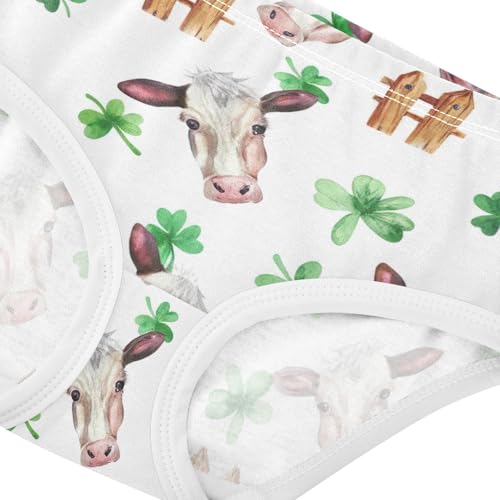 Watercolor Cow Heads White Panties for Girl Toddler Underwear Floral Cotton Stylish Briefs Girls Undies 2t4
