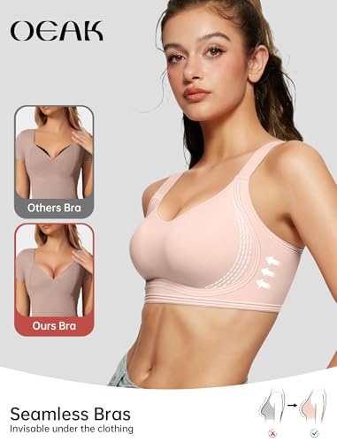 OEAK Womens Seamless Push Up Bras No Underwire Full Coverage Anti Sagging Comfortable Bras V Neck Bra Wireless Everyday Bra Nude XXL4