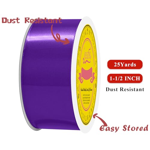 Image of Double Face Purple Satin Ribbon 1-1 /2 inch X 25 Yards Polyester Purple Ribbon for Gift Wrapping Very Suitable for Weddings Party Hair Bow Invitation Decorations and More
