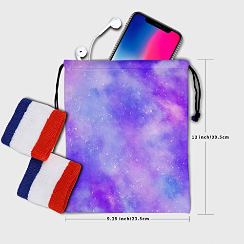 Image of Nerxy Watercolor Purple Galaxy Grip Bags - Blue Stars Grip Bag Gymnastics Cute Drawstring Storage Bags Abstact Nebula Gym Pouch Shoe Bags Adjustable Polyester Towel Bag