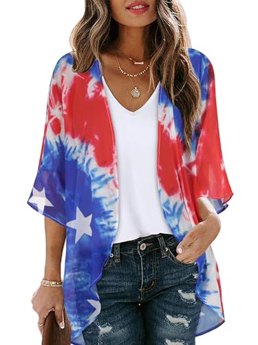 Image of Women's Floral Print Puff Sleeve Kimono Cardigan Loose Cover Up Casual Blouse Tops 2026