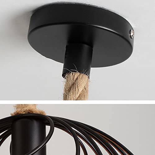 Suspensions E27 en fer forge et corde de chanvre style industriel pour loft - 7
