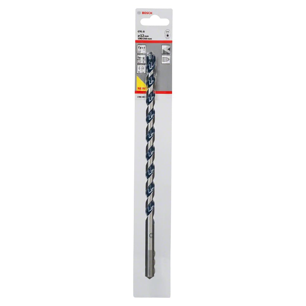 Bosch Bosch Professional 1x CYL-5 Concrete Drill Bit (for Concrete, Ø 12 x 250 mm, Robust Line, Accessories for Impact Drills)