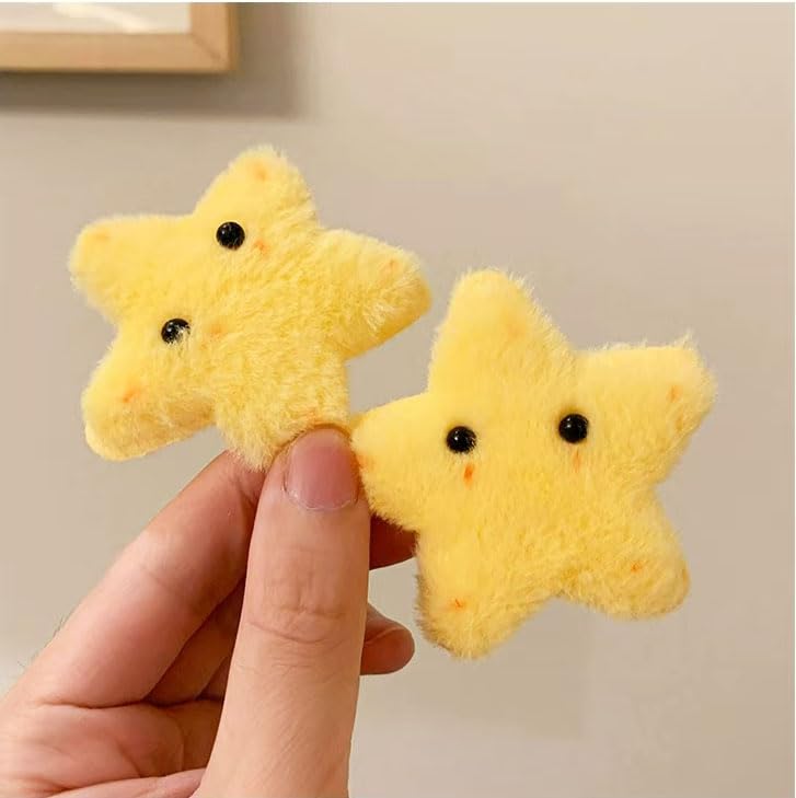 Pinzas para cabello estrella de peluche amarillo 4 pzas miniatura 6