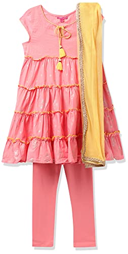 Image of BIBA Girl Cotton Tiered Printed Suit Set