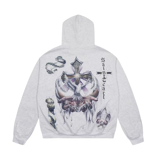 Unisex SAINT Hip Hop Vintage Full Patterm High Printed Loose Hooded Hoodie With Pocket2