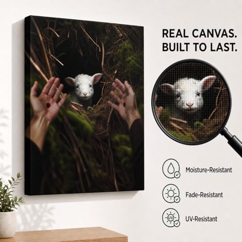 Image of GUN SUPPLIES OUTLET LLC Jesus and Lamb Canvas Wall Art Jesus Reaches Down to Rescue A Lamb Picture Wall Art Christian Home Decor 16x20 inch
