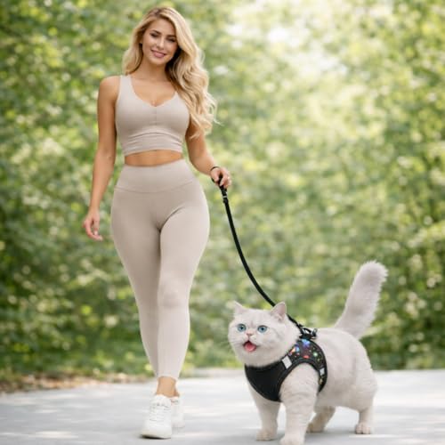 Image of Berlin's Cat Harness with Leash for Outdoor, Walking, Escape Proof, Air Mesh Fabric, Easy Control, Adjustable & Durable Cat Leash with Harness for Cats (Black-Printed Black, Small)