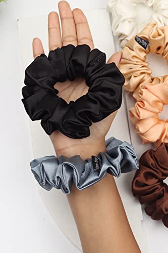 Image of Premium Satin Scrunchies for Women | Hair Bands, Ponytail Holders & Rubber Bands | Large, Fluffy, No-Damage Hair Ties | Girls Hair Accessories | Large Size | Pack of 6