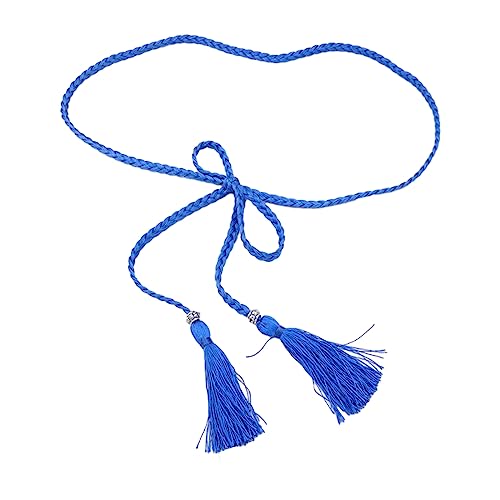Ladies Bohemian Style Waist Belt Delicate Tassels Decors Braided Belt for Dress Women Seaside Waist Belt, Blue
