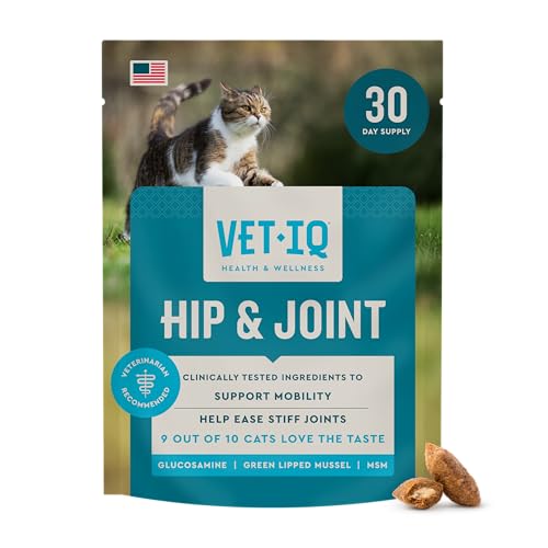 VetIQ Hip & Joint Supplement for Cats, Chicken Flavored Joint Health Supplement with Glucosamine and Green Lipped Mussel for Mobility and Arthritis Support, 3.7oz