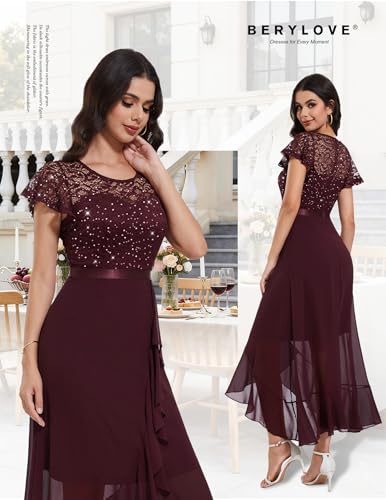 Image of BeryLove Formal Dresses for Women 2026 Wedding Guest with Slit Cocktail Elegant Lace Long Prom Dress