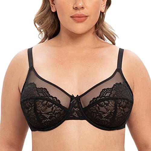 CASOLACE Femmes Sexy Dentelle Minimizer sans Doublure Soutien-Gorge à Armatures Noir 110E Cover
