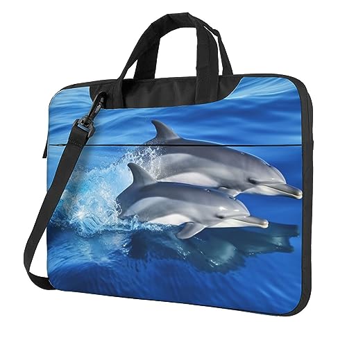 Cabas ordinateur portable motif dauphins, sacoche de protection zippée pour homme et femme