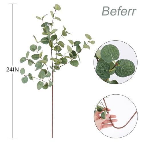 Beferr 6Pcs Artificial Eucalyptus Stems Greenery Stems 24" Tall Fake Plants Decor Faux Floral Stems for Vase Home Party Wedding Decorations