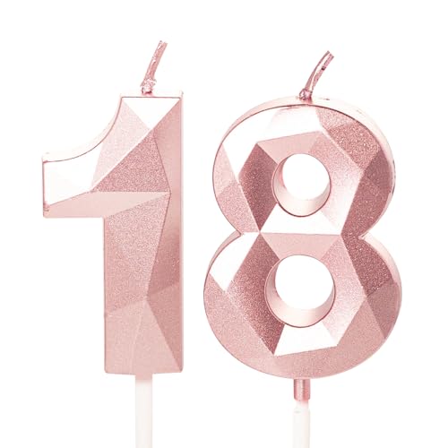 Bougies d'anniversaire en or rose en forme de chiffre 18 pour fille et elle - Décorations de...