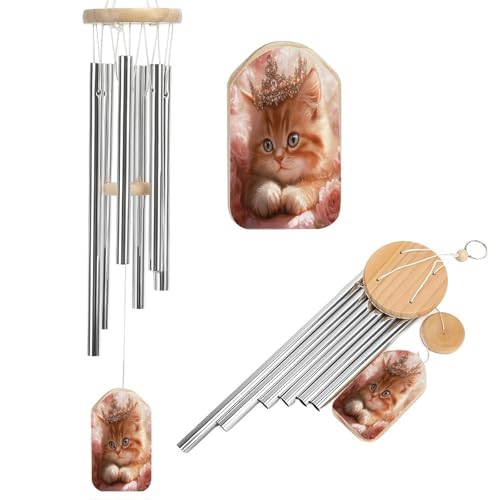 Crowned Kitten Roses Wind Chimes for Outside with Relaxing Rich Sound, Memorial Wind Chimes Gifts for Mom,Great Gift for Your Own Patio, Porch, Garden, and Backyard