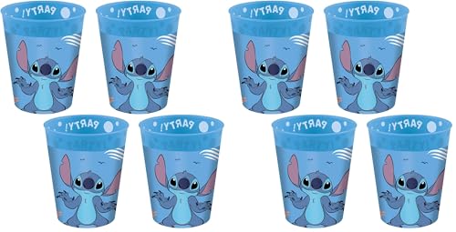 Procos - Gobelets Stitch and Angel en plastique, 4 pièces, réutilisables, vaisselle de fête pour anniversaire ou fête à thème (Lot de 2)