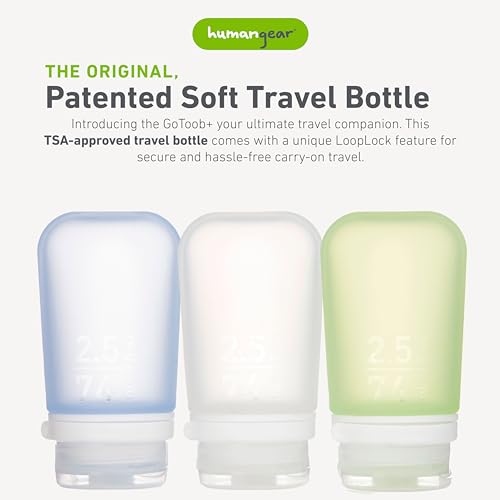 Image of humangear GoToob+ Bottles - Silicone Leak-Proof Travel Tubes for Toiletries, Camping & TSA Carry-On (3-Pack), Medium (2.5 fl oz; 74ml), Clear /Green /Blue