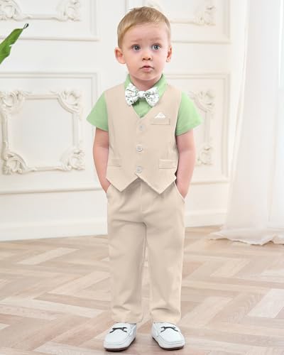 Image of DISAUR Baby Boy Clothes Toddler Boy Outfits 4PCS Gentleman Dress Romper /Vest /Pants /Bow Tie Cotton Suit Sets