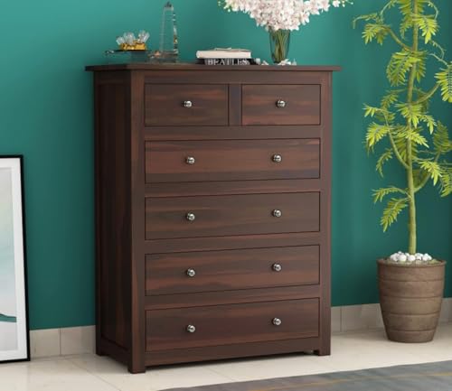 Image of Sheesham Wood Wooden Chest of Drawers with 6 Spacious Drawers for Living Room Storage (Brian)