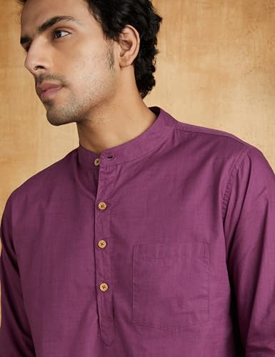 Image of Amazon Brand - Symbol Men's 100% Cotton Solid Short Length Casual Kurta - Regular Fit (Available in Plus Sizes)